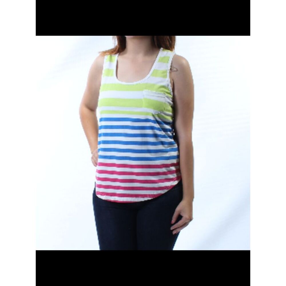 BOBBI & BROOKS Womens White Striped Sleeveless Scoop Neck T-Shirt Size: S